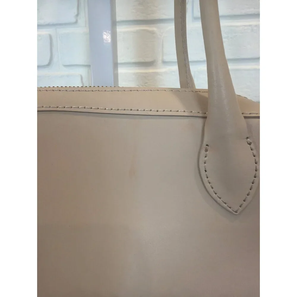 Isadora Beige Leather Structured Barrel Shoulder Bag